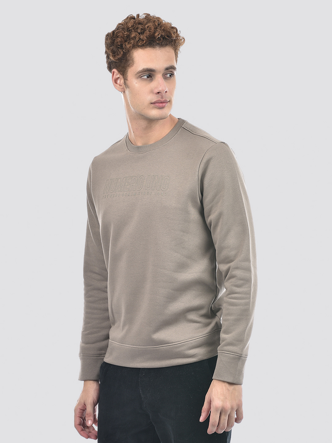 Numero Uno Men Grey Crew Neck Sweatshirt
